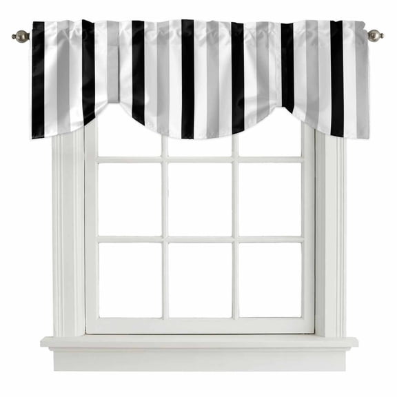 Black Grey Stripe Tie Up Valances Curtain, Classic Modern Adjustable Valance for Window Light Filtering for Kitchen and Bathroom Rod Pocket 1 Panel 42x12in