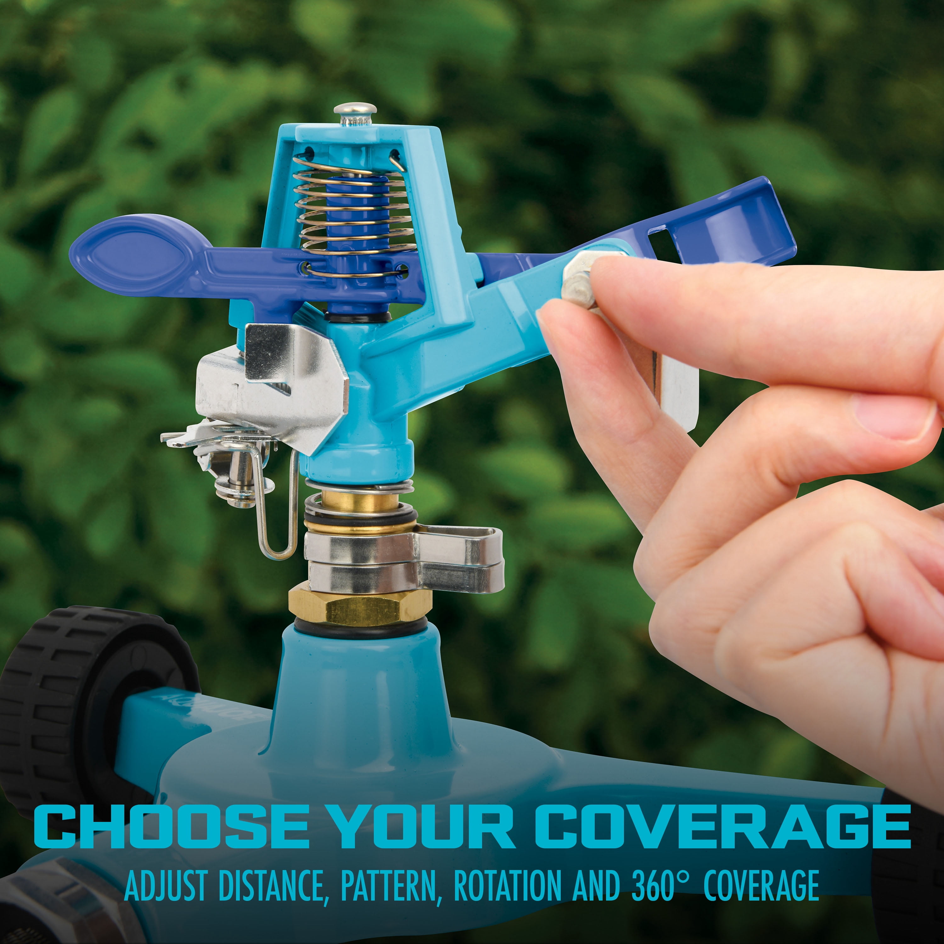 Aqua Joe Indestructible Zinc Impulse 360º Sprinkler, Customizable Coverage, Wheeled Base, 1,390 Sq. ft. Max Coverage