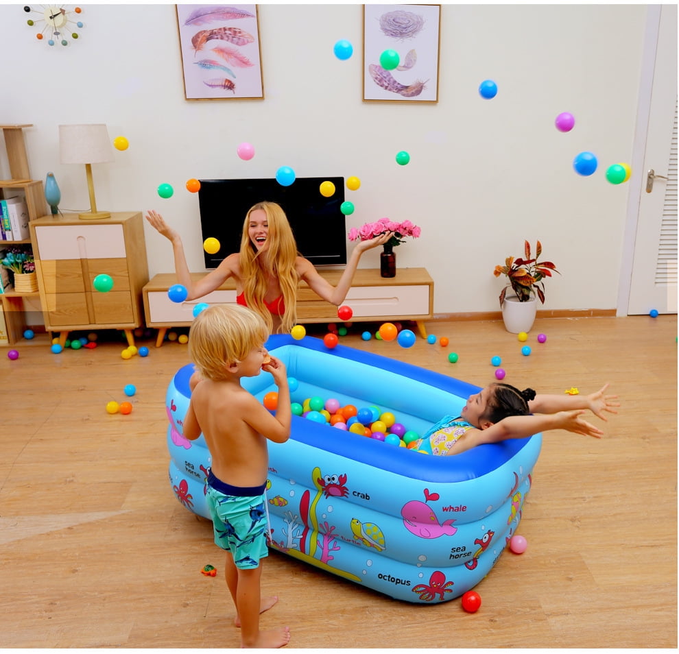 Paddling Pool, Inflatable Pool with Soft Inflatable Floor, Ocean World Kids Swimming Pool for Kids, Inflatable Bath Tub, Ball Pit for Indoor, Outdoor, Garden, Backyard