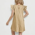 thumbnail image 5 of CYRBOKO Girls Summer Dresses, Casual Flutter Sleeve A-line Birthday Midi Dresses Khaki Size 14-15T, 5 of 9