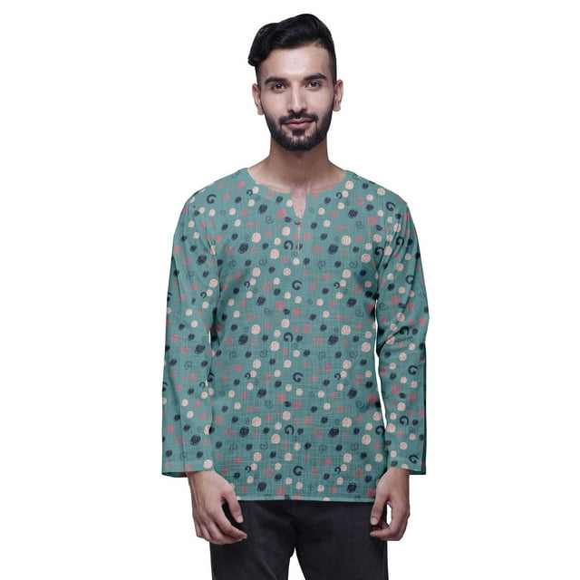 Atasi Printed Keyhole Nack Short Kurta Men ShirtWith Long Sleeves For Men