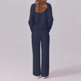 thumbnail image 4 of WTOBBY Women's 2 Piece Casual Round Neck Sportswear Set with Multi-Pocket Wide Leg Athletic Pants, Loose Fit Tracksuit Outfit for Women,Navy M, 4 of 4