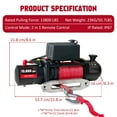 thumbnail image 3 of Yiwa 13800lbs Electric Winch, IP67 Waterproof Steel, 85ft Synthetic Rope, 3 of 8