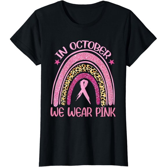 In October We Wear Pink Leopard Breast Cancer Awareness T-Shirt