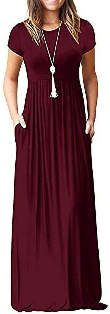Women's Short Sleeve Plain Maxi Dresses Casual Long Dresses with ...