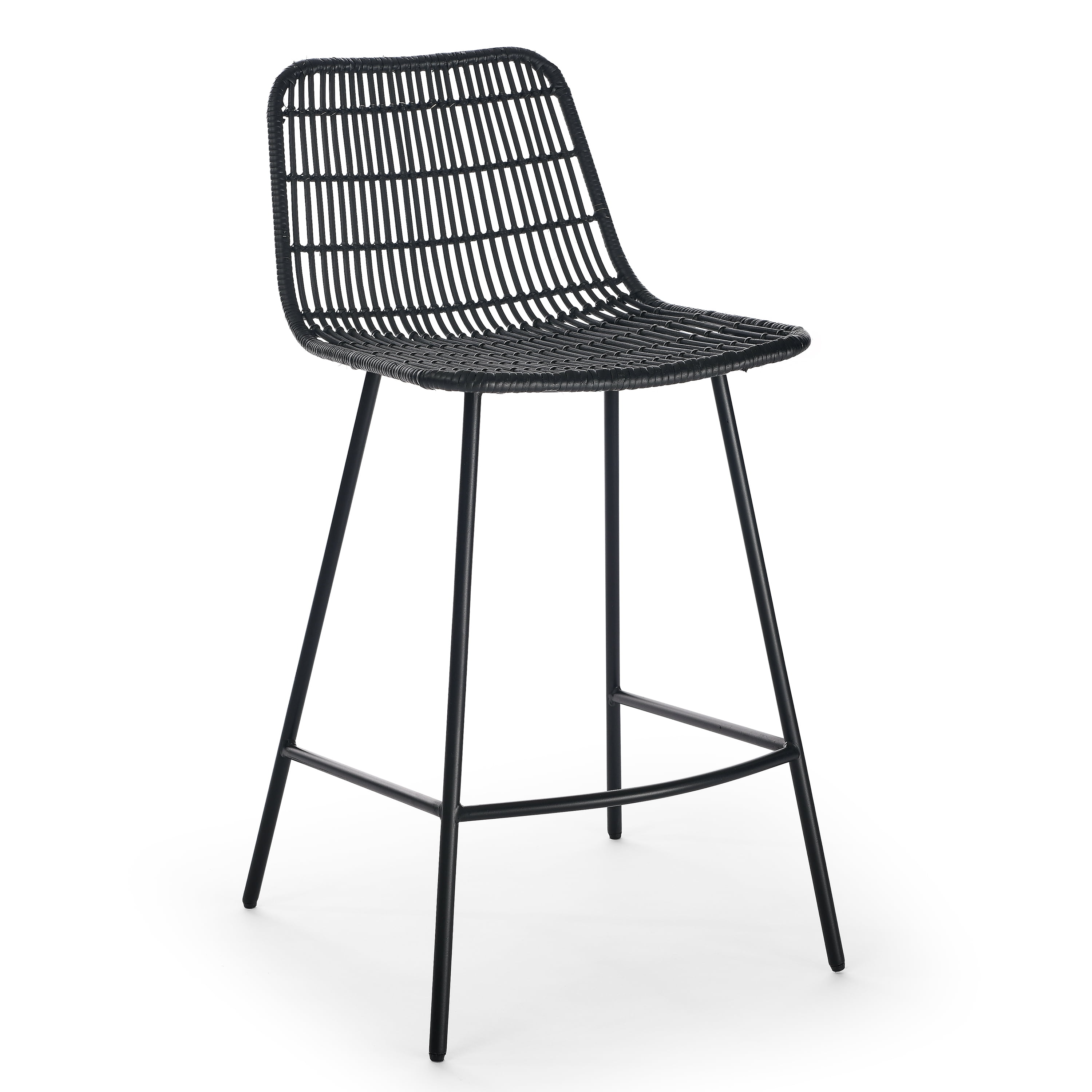 Simple Style Restaurant Cafe Back Height Stools with Rattan Wicker, Bar