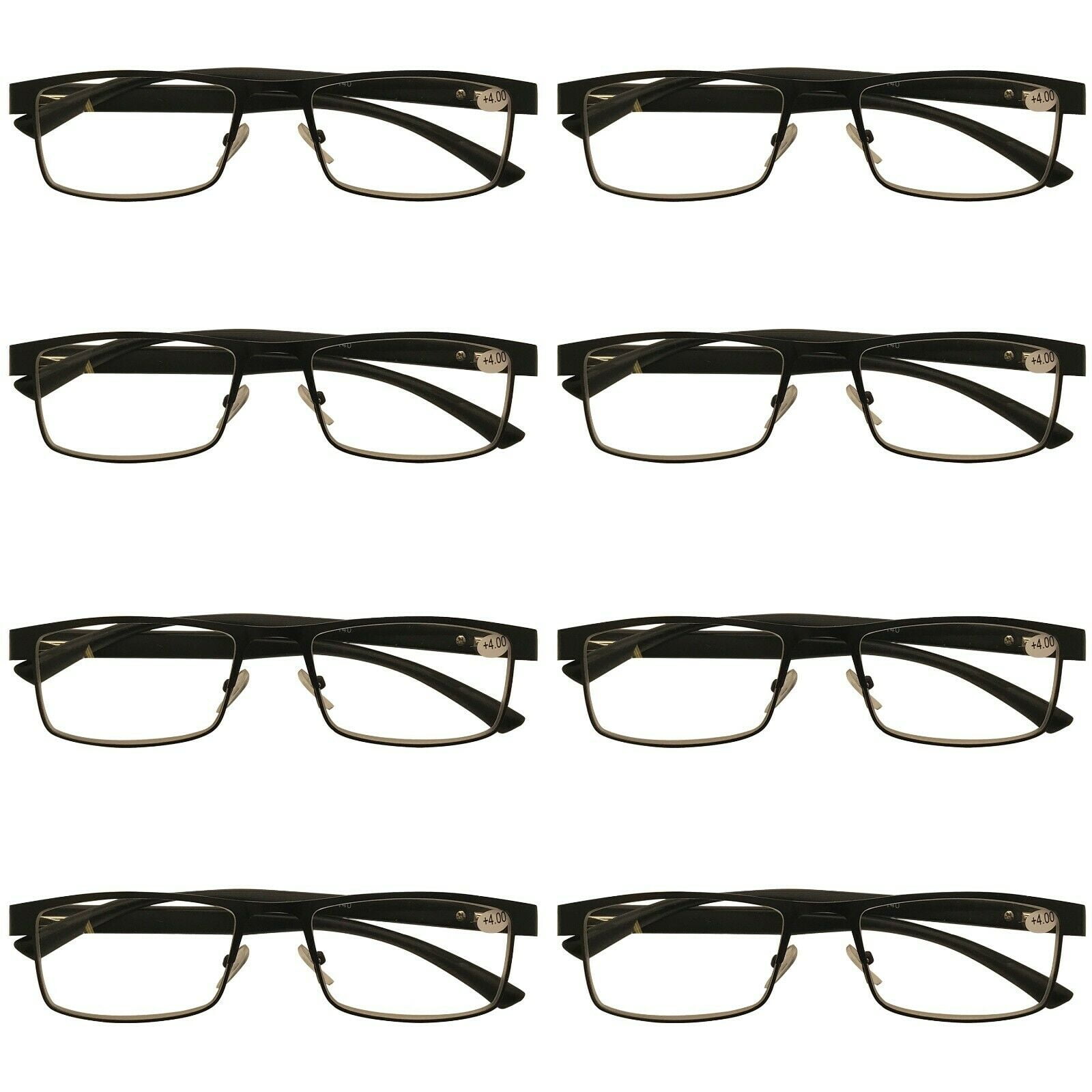 8 Packs Mens Rectangle Metal Frame Reading Glasses Black Spring Hinge Readers 2 25