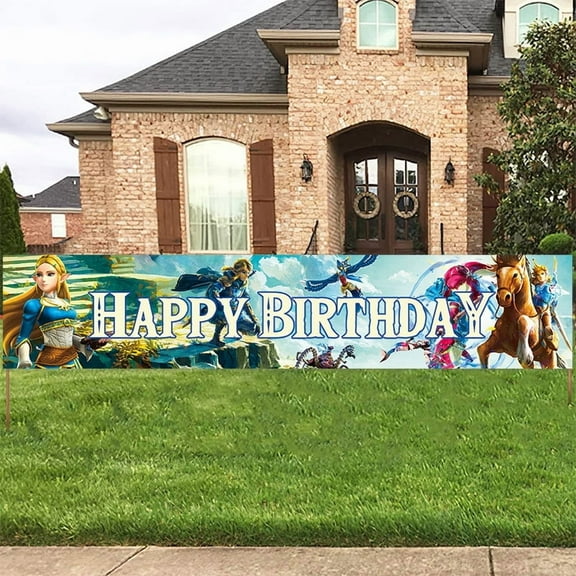 Cartoon The Legend of Zelda Birthday Yard Sign Banner Party Supplies Happy Birthday Party Decorations Backdrop 9.8 X 1.6 ft