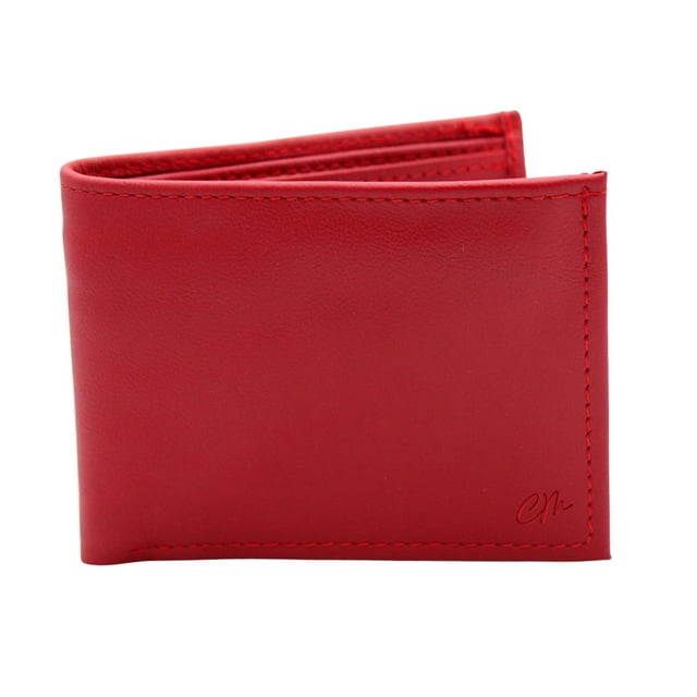 Cartera Hombre Piel Genuina Bifold Compartimento Secreto Interiores en Tela Rojo