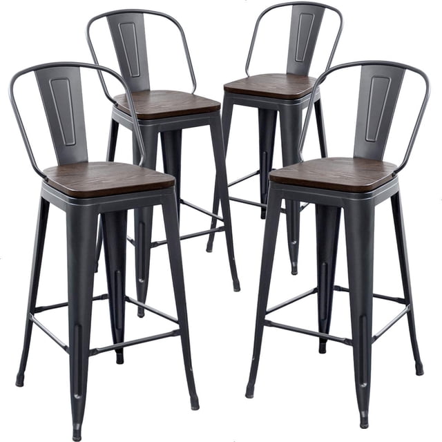 Aklaus 30" bar stools Set of 4,Black Barstools with Larger Seat,Bar Stools with Back,Farmhouse Bar stools with Removable Backs,30 inch Metal Bar Stools,High Back Kitchen Bar Stool Chair