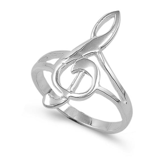 Sterling Silver Women's Treble Clef Note Ring Band 24mm 925 Jewelry Female Male Unisex Size 7