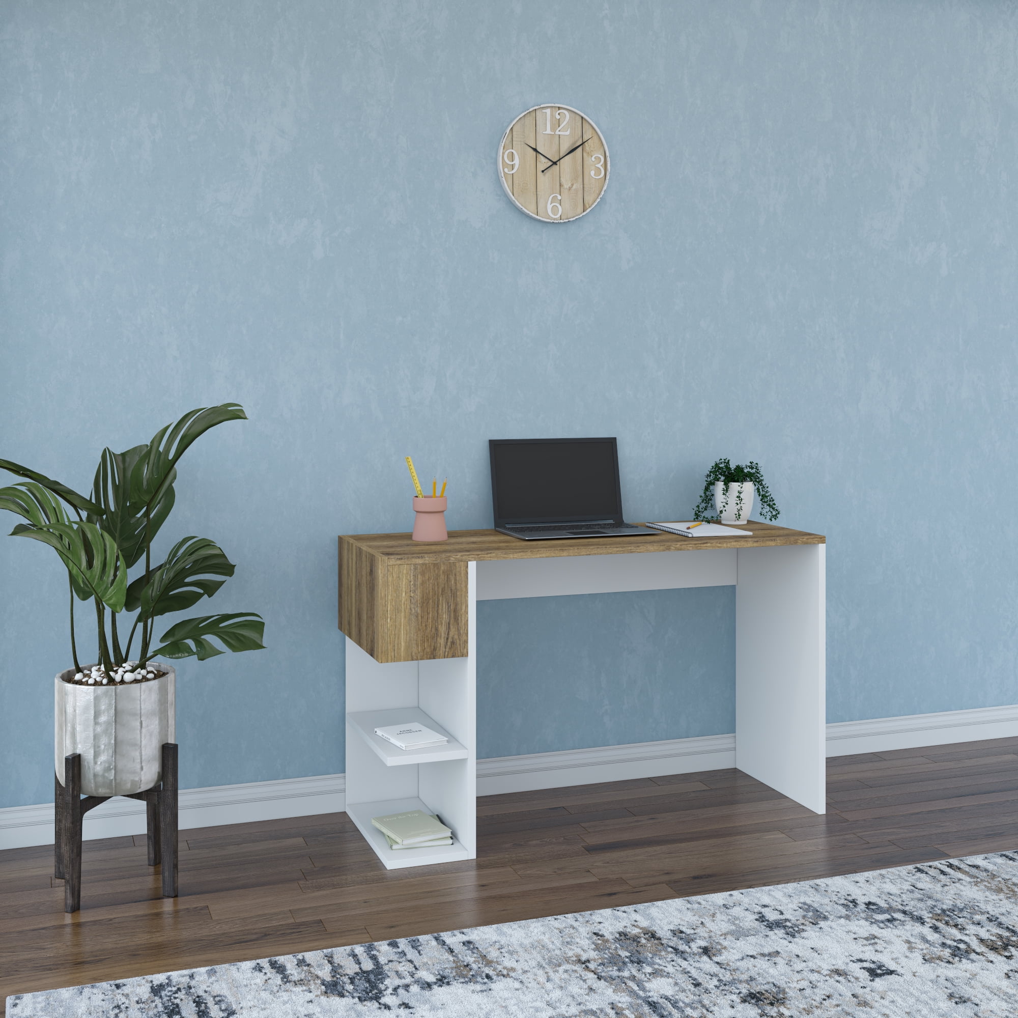 Ada Home Decor Furniture 3 Tier White Walnut Rigdon Modern Desk