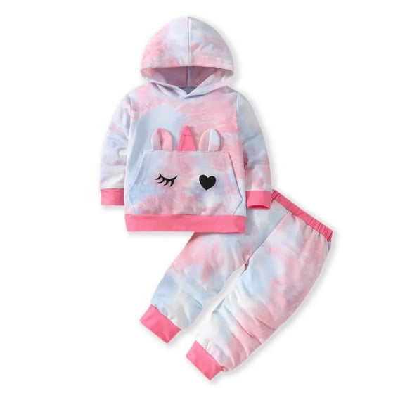 XBASW Newborn Baby Girls Tie Dye Sweatsuit Outfits Long Sleeve Hoodie Sweatshirt Jogger Pants Spring Fall Clothes Set 0-24 Months