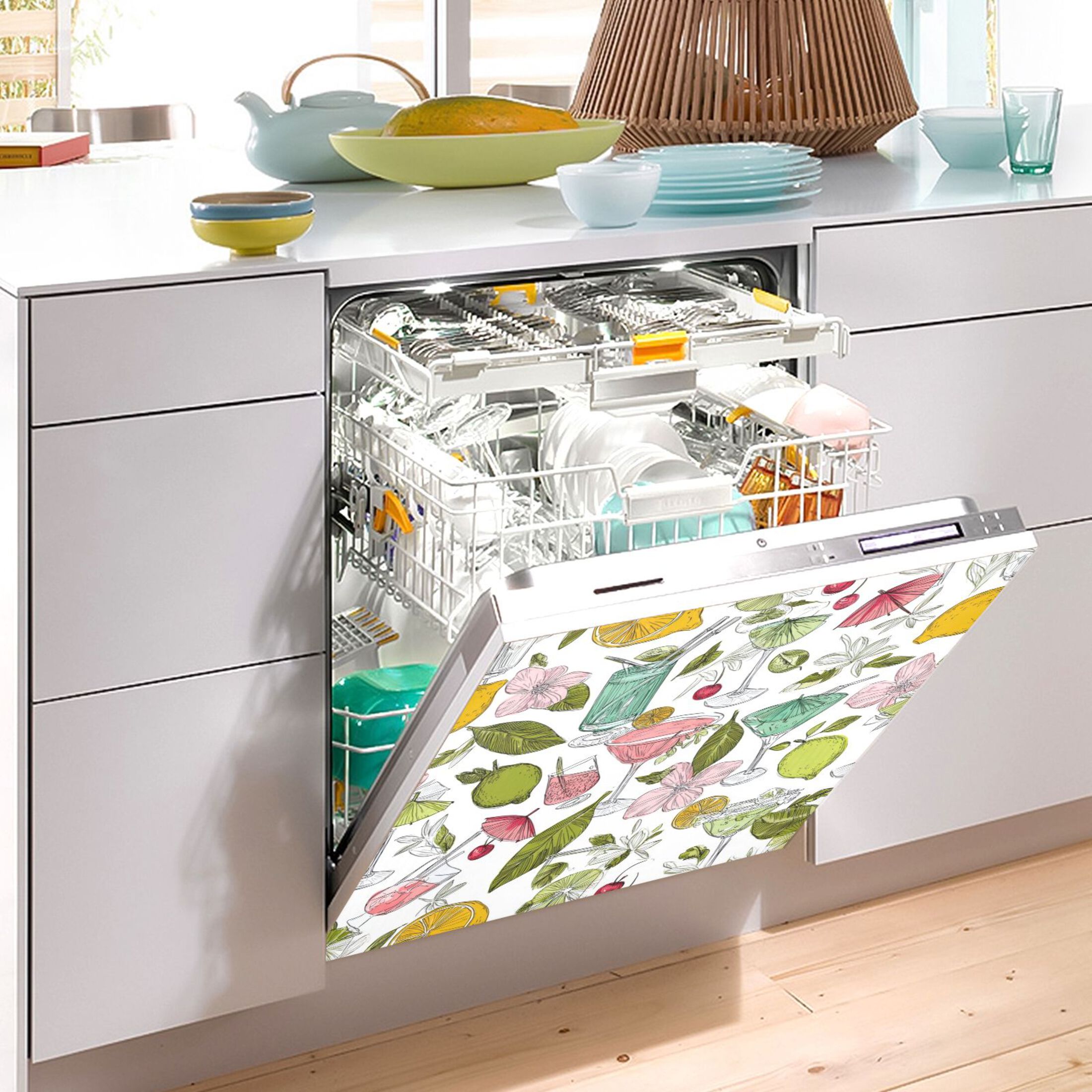 IAUYY Magnetic decorative sticker - 23x26 Inch PVC Refrigerator Decorative Cover, Removable DIY Art for Kitchen Appliances Cocktail