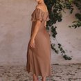 thumbnail image 5 of Aloohaidyvio Summer Dresses for Women 2024,Womens Summer Solid Color Short Sleeve V-Neck Long Dress Coffee M, 5 of 6