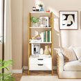 thumbnail image 2 of Gymax 4-tier Bookshelf w/ 2 Storage Drawers Sturdy Metal Frame Anti-toppling Devices White, 2 of 10