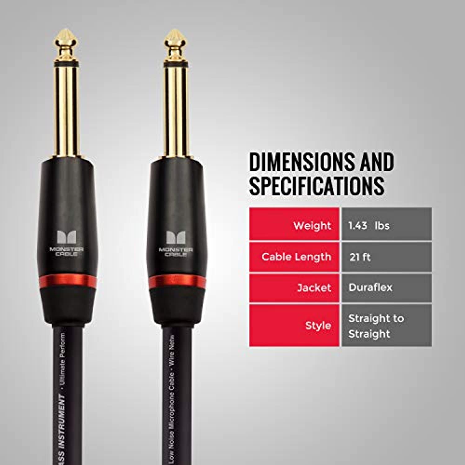 Monster 600550-00 Prolink Monster Bass 1/4" Instrument Cable. 21 ft - Straight to Straight