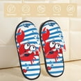 thumbnail image 2 of Fotbe Red Funny Crab on Blue Stripe Pantuflas Peludas para Mujer con Estampado, Zapatillas de Peluche, Zapatos de Invierno para Casa, Uso Interior y Exterior-Large, 2 of 8