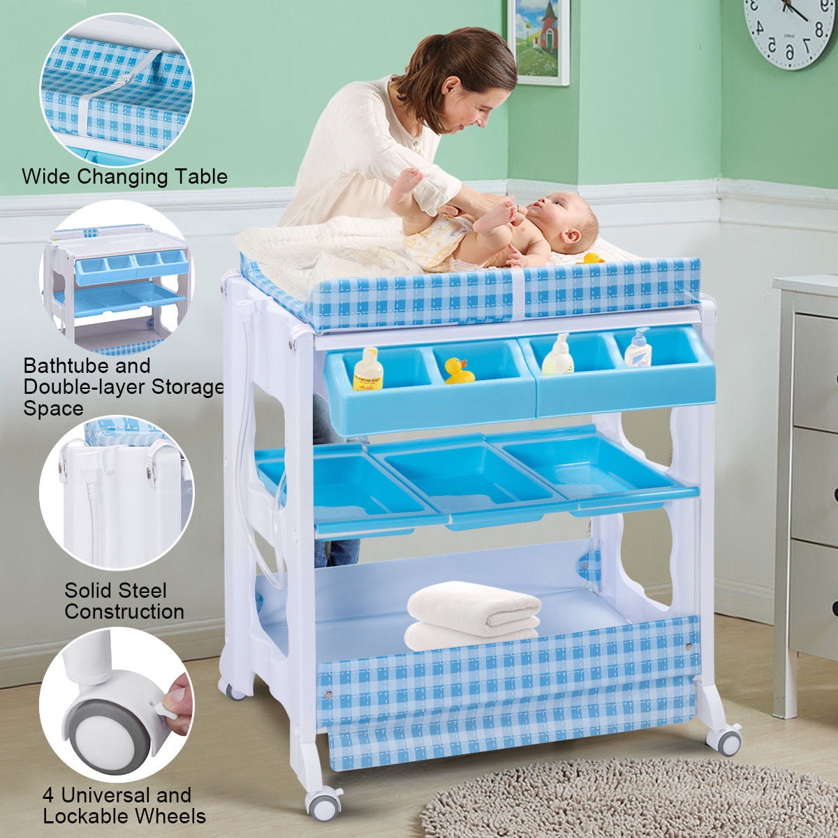 Costway Baby Infant Bath Changing Table Diaper Station Nursery Costway Baby Infant Bath Changing Table Diaper Station Nursery Organizer Storage W