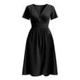 thumbnail image 5 of Casual Summer Dresses for Women Short Sleeve V Neck Solid Color Flowy Midi T Shirt Dress Black L, 5 of 5