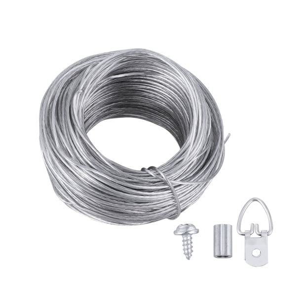 Kit de cable de 30,5 m y 20 juegos de ganchos para colgar marcos de fotos. Juego de cables para colgar cuadros.