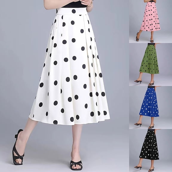 YHAJDS Women Skirts with Pockets Elastic Waist Print A Line Casual Summer Midi Skirt