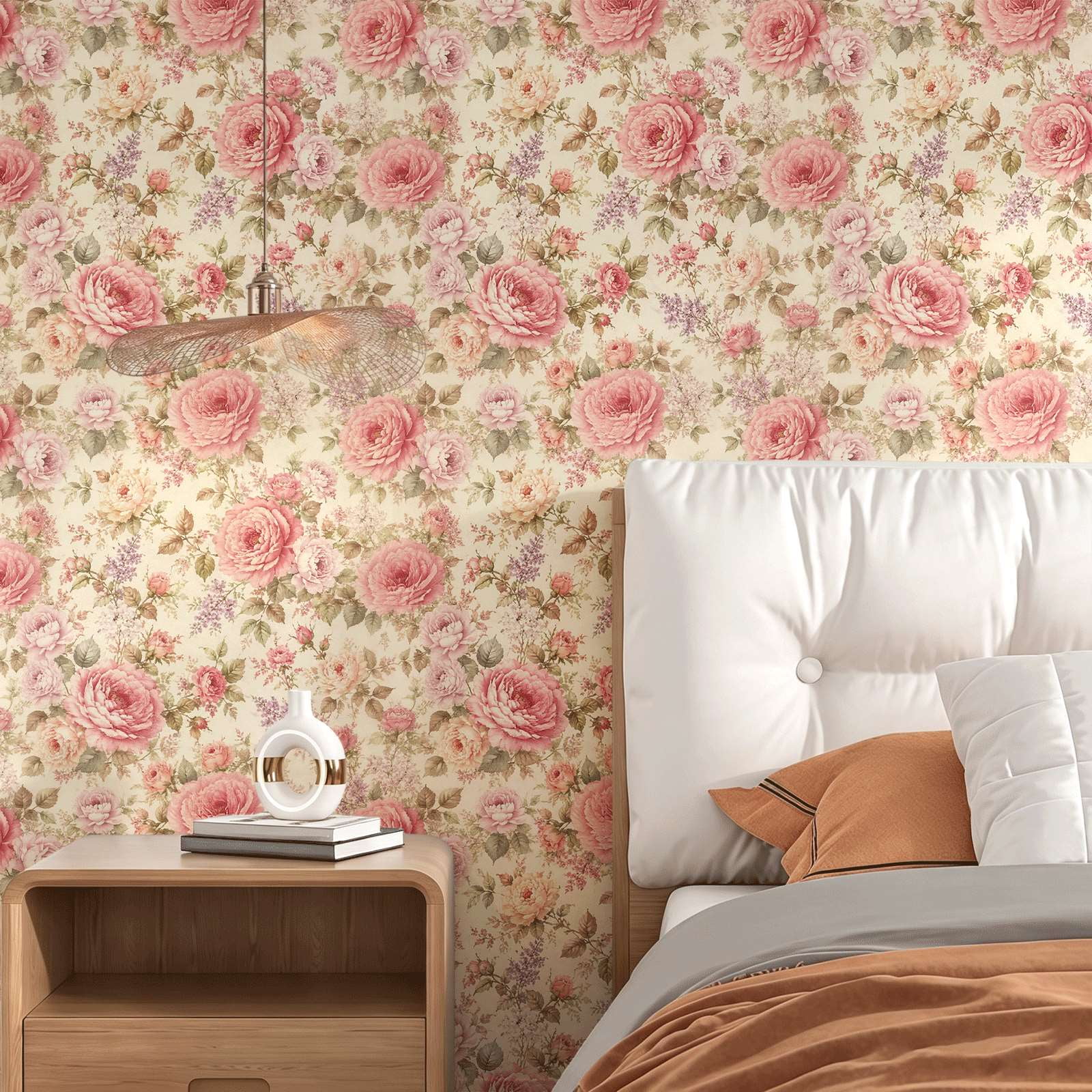 Vintage Pink Rose Floral wallpaper.Victorian aesthetic style.suitable for indoor wall or wall cabinet.elegant botanical pattern art decor peel and stick wallpaper.