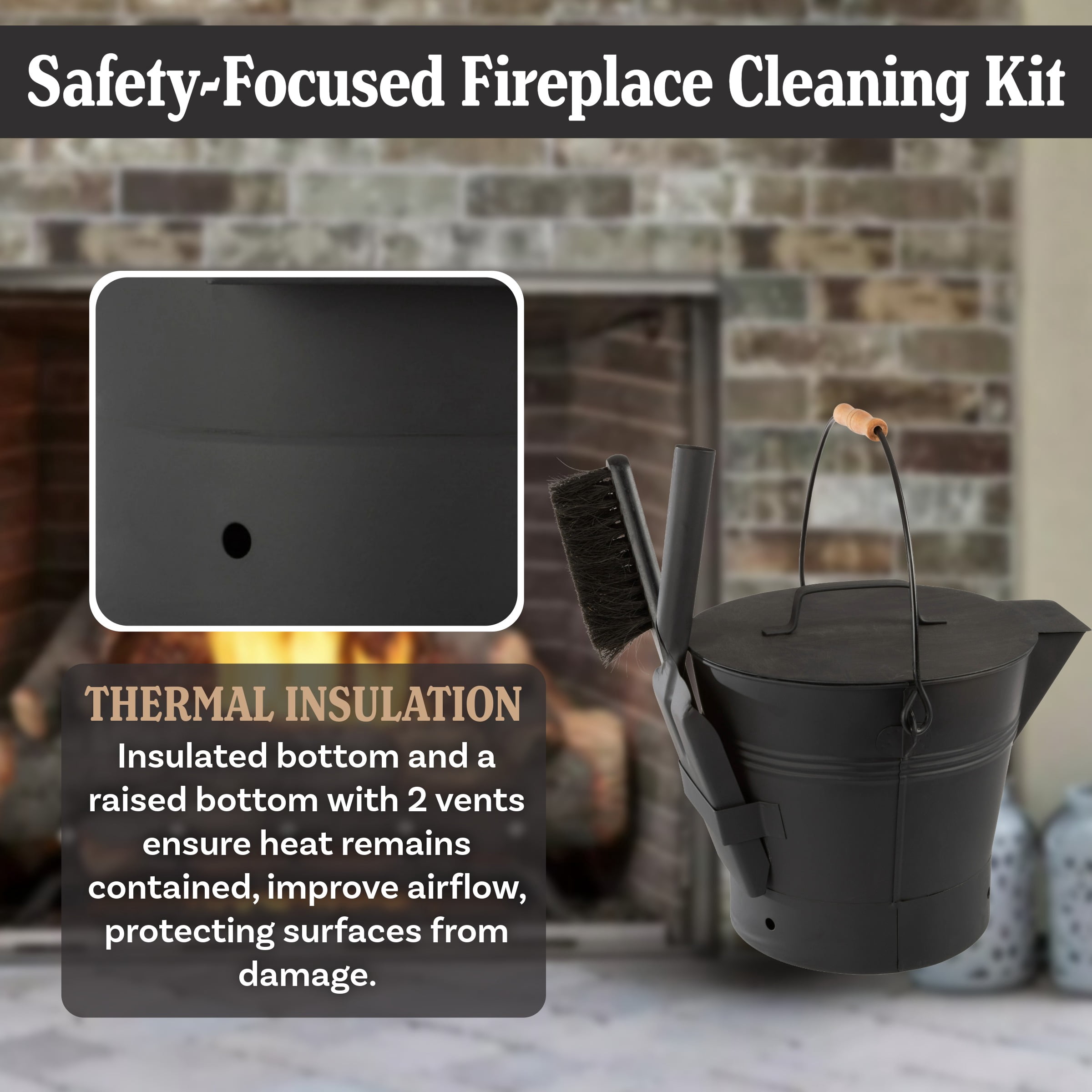 Pure Garden, Metal Ash Bucket with Lid, 2.11Gal Black, Fireplace