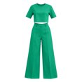 thumbnail image 6 of 2 Piece Sets for Women Solid Color Short Sleeve Crop Tops and High Waisted Wide Leg Pants with Pocket Set Summer Outfits Casual Workwear Casual Fashion 2026, 6 of 8