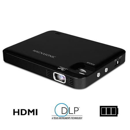 Magnasonic LED Pocket Pico Video Projector, HDMI, Rechargeable Battery, Built-in Speaker, DLP, 60 inch Hi-Resolution Display for Streaming Movies, Presentations, Smartphones, Tablets, Laptops