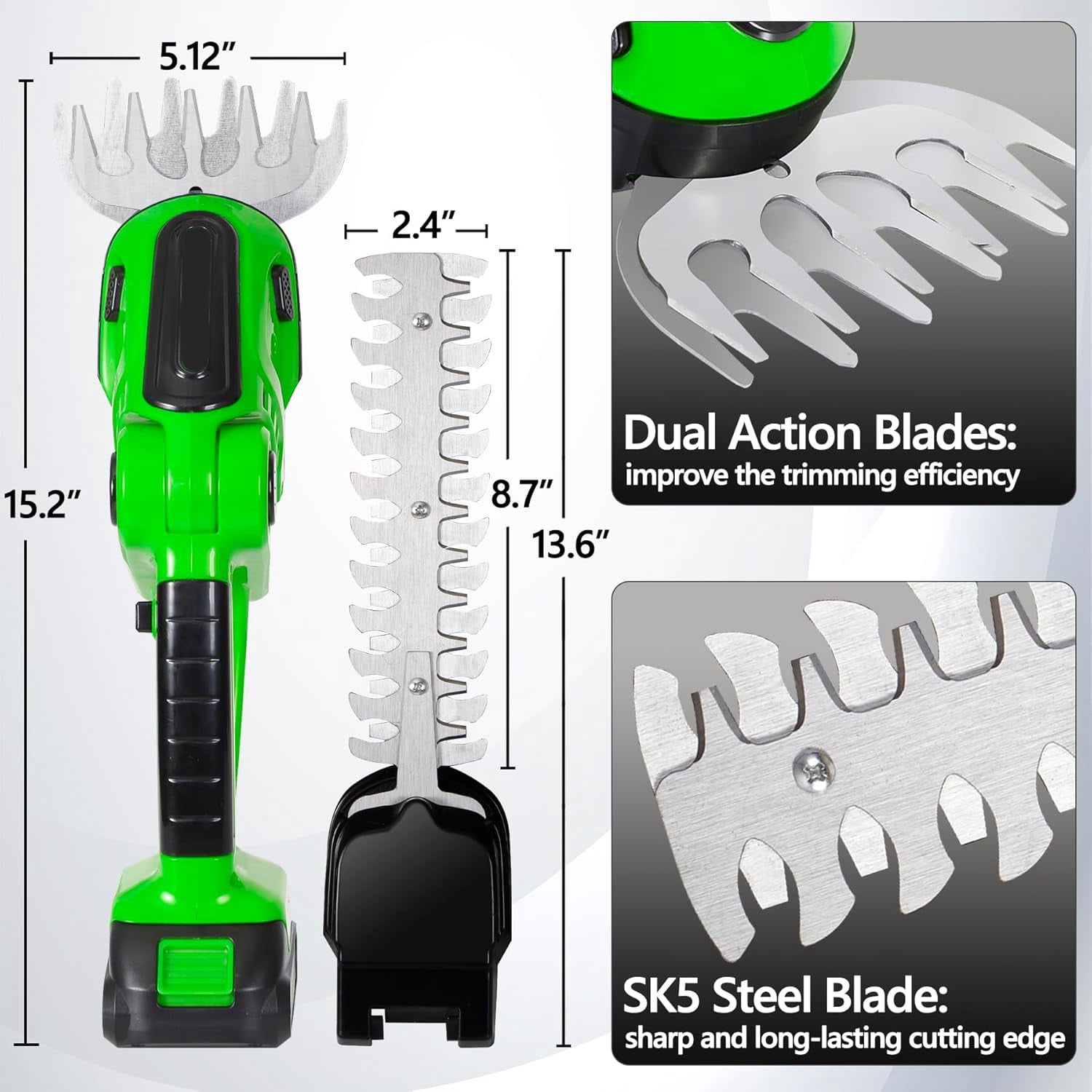 BN-LINK Cordless Hedge Trimmer with Battery Electric Grass Trimmer Hedge Shears 2 in 1 Handheld Mini Grass Cutter