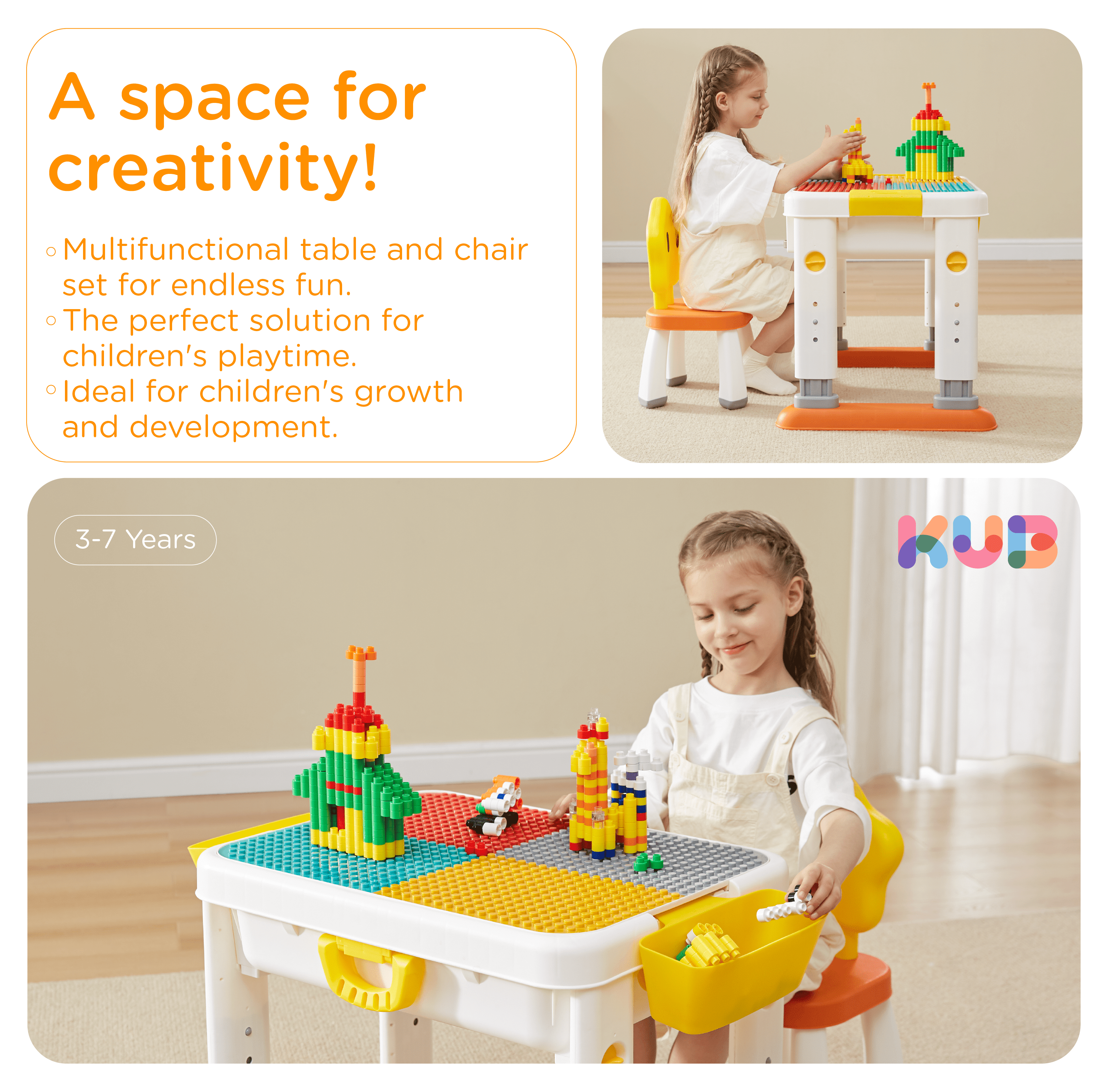 KUB Kids Activity Table and Chair Set, Toddler Learning Play Table Toys
