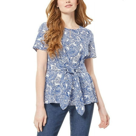 Jones New York Women's Self Tie Blouse Top Blue Size Small