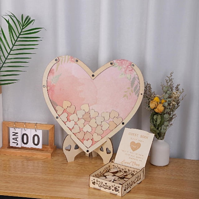Libro , con 80 letreros , corazones, decoración rústica, , libro , libro de firmas, , corazon rosa BLESIY Libro de invitados de boda