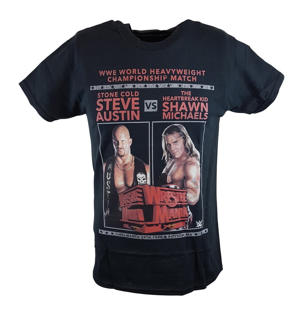 Wrestlemania 14 Stone Cold vs Shawn Michaels WWE Mens Black Tshirt S