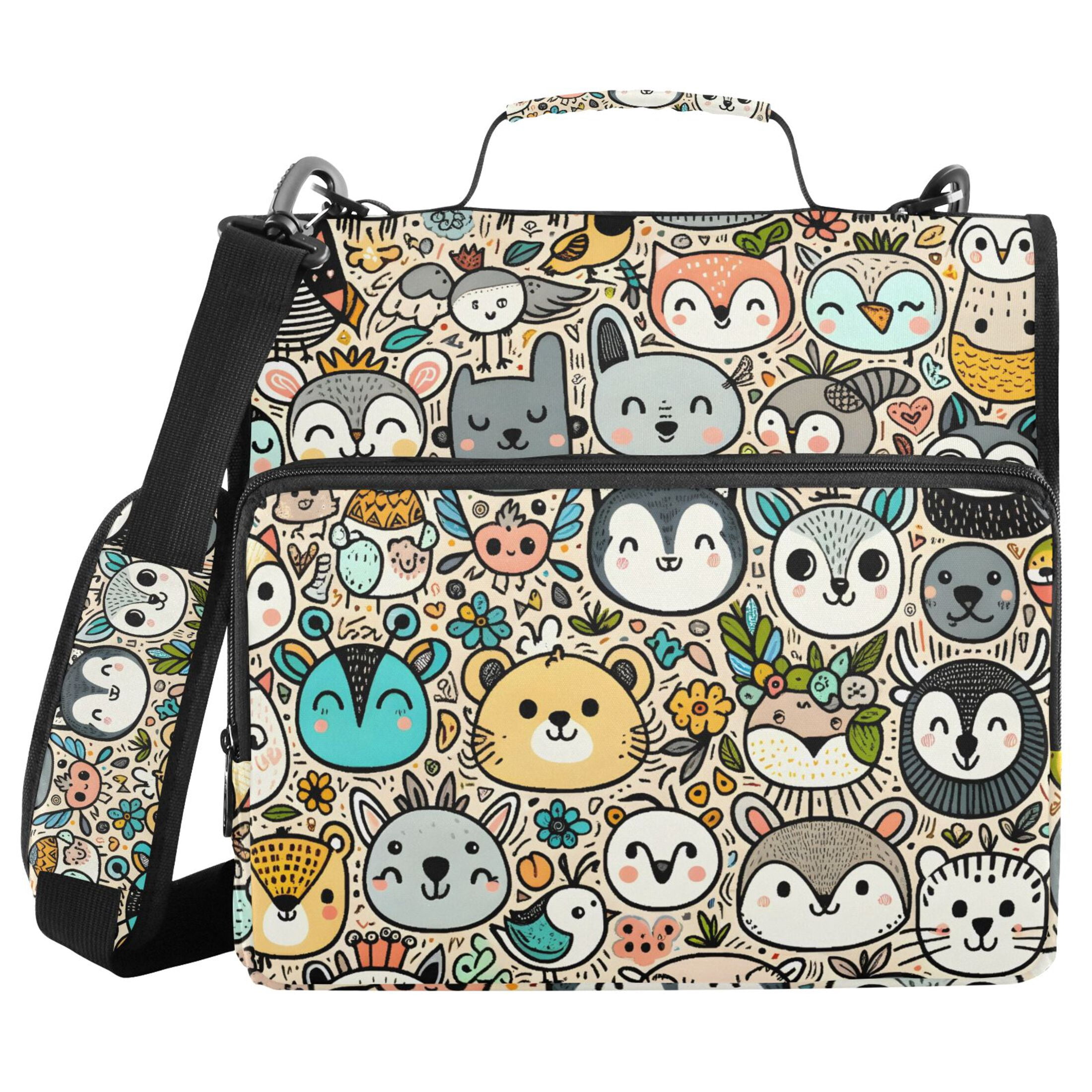 ALAZA Zipper Binder Cute Animal Faces 3 Ring Trapper Keeper File Folder Organizer Bag