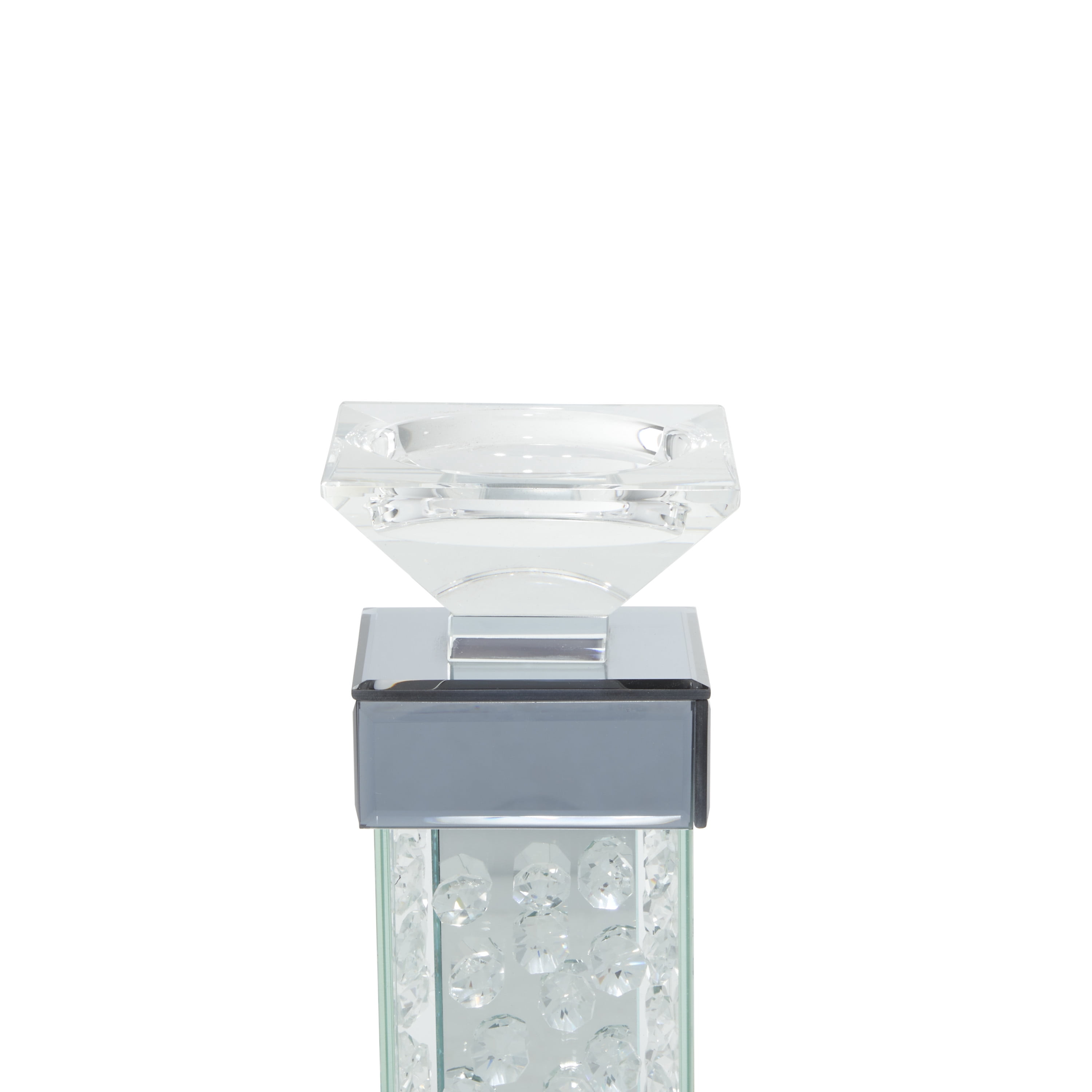 DecMode Silver Glass Pillar Candle Holder with Floating Crystals