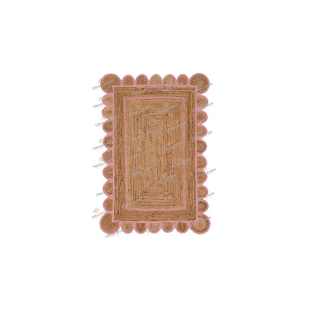 Pink Border Jute Scalloped Handmade Rug Pink Jute Rugs Boho Customise