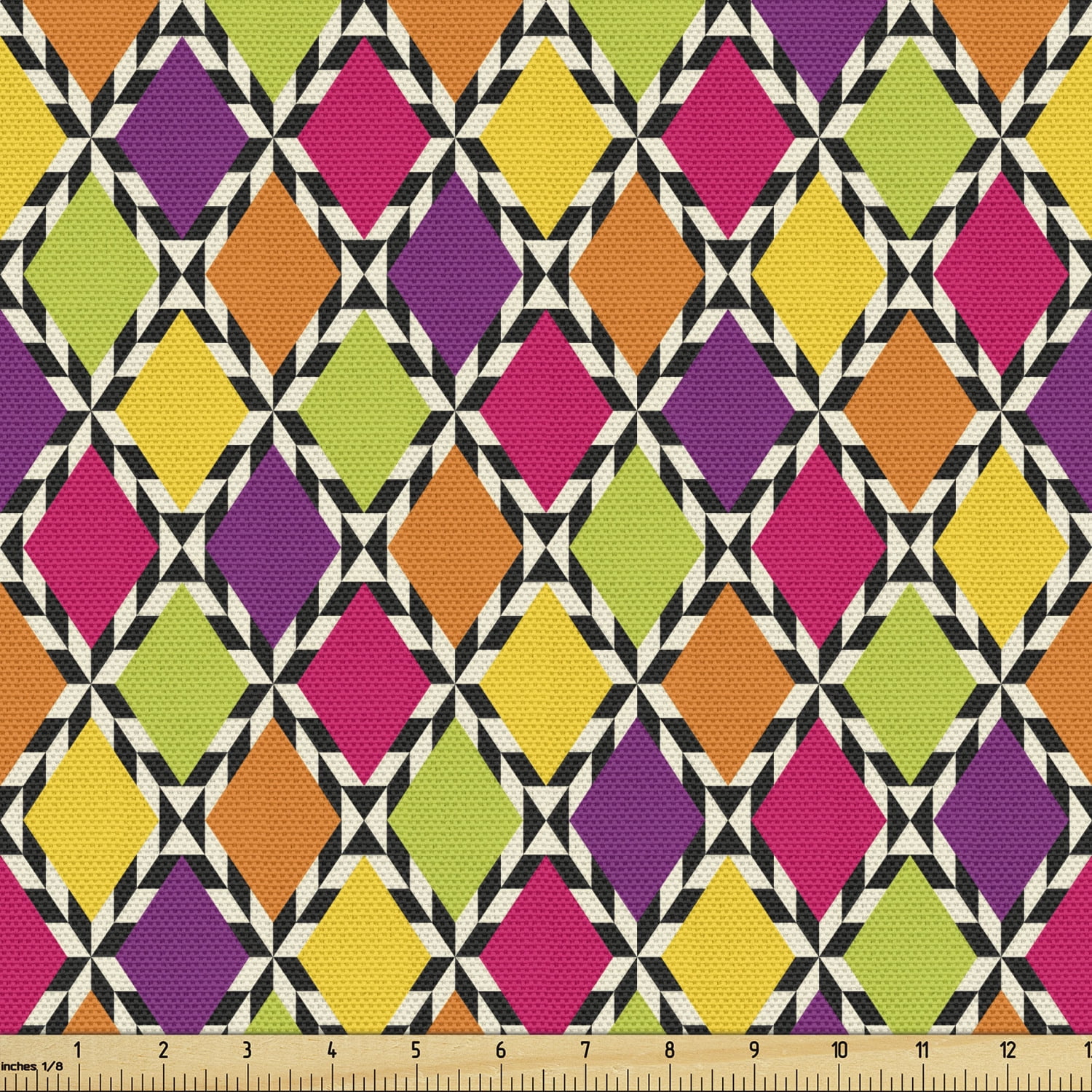 Abstract Fabric by the Yard Upholstery, Funky Modern Colorful Diamond