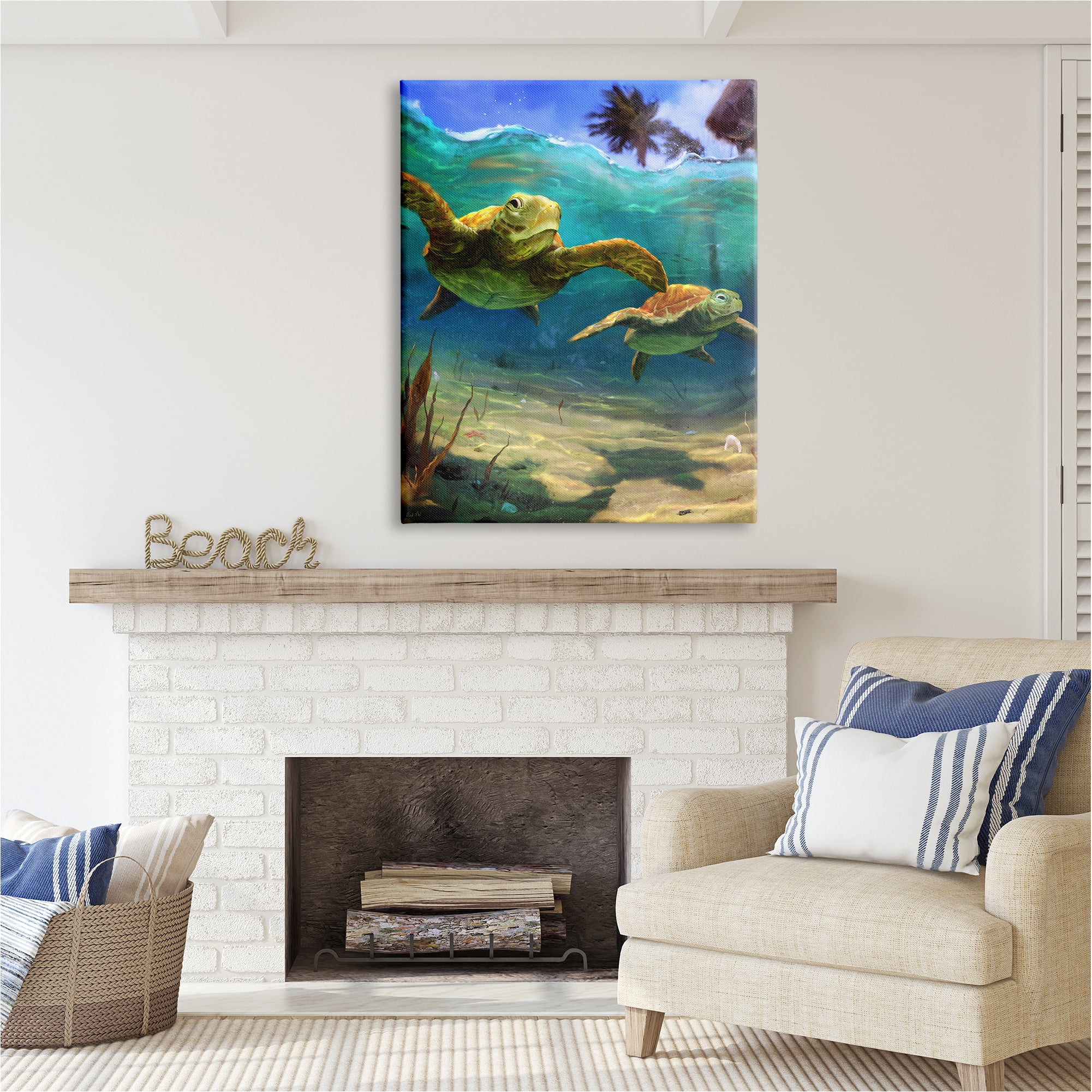 Stupell Industries Tropical Underwater Turtles Animals & Insects Painting Gallery Wrapped Canvas Art Print Wall Art, 36 x 48