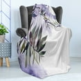 thumbnail image 4 of Watercolor Soft Flannel Fleece Throw Blanket, Paint Splashes of Leaves in Violet Tones, Cozy Plush for Indoor and Outdoor Use, 50" x 70", Ceil Blue White, by Ambesonne, 4 of 5