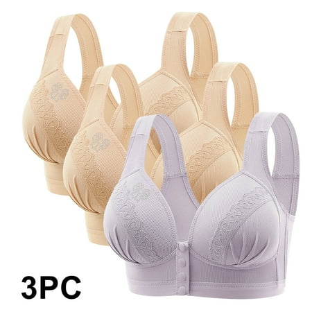 GERsome Women s Pack of 3 Assorted Color Everyday Bra Push Up Bras No Underwire High Support Front Closure Full Coverage Easy Close Sports Bras Size XXXL