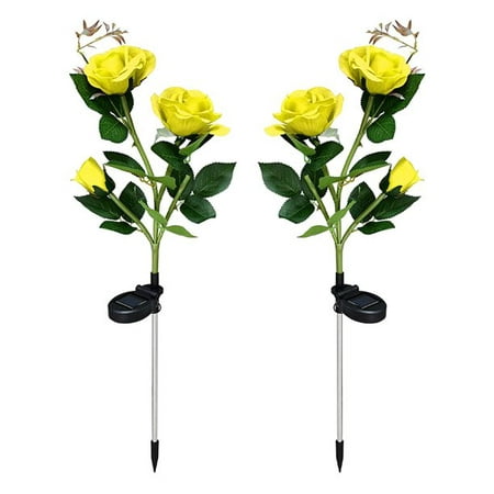 

OUSITAID Solar Decorative Stake Rose Flower Lights for Yard Outdoor Porch Garden Memorial Cemetery Backyard Decor Flower Bed Decoration (2 Pack Yellow)