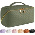 thumbnail image 1 of Bolsa de viaje para cosméticos de gran capacidad: bolsa de maquillaje, bolsa de cosméticos impermeable de cuero PU (verde), 1 of 4