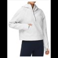 thumbnail image 3 of Sudadera con Capucha para Mujer, de Larga, Corta, con Media Cremallera y Bolsillos con Orificio para el Pulgar. L, 3 of 8