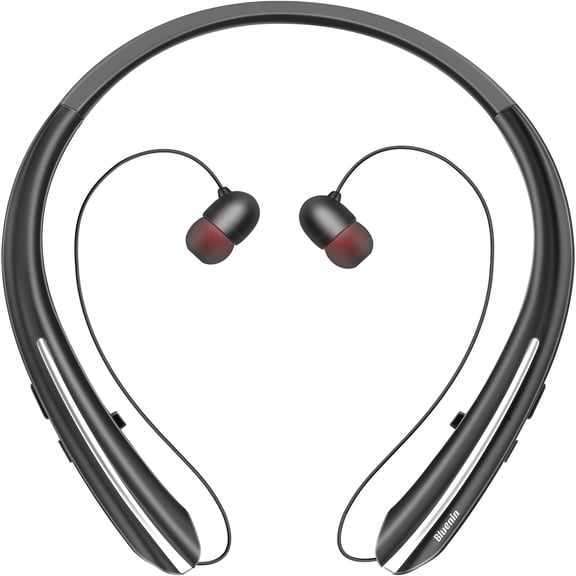 GJX 2026 New Neckband Bluetooth Headphones,Wireless Headphones with Retractable Earbud,Cvc8.0 Noise Cancelling,18Hrs Playtime Stereo Headset(Black)For Sports,Running,Travel,Commute