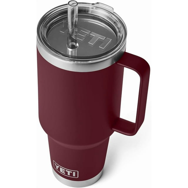 YETI Rambler Tasse en Paille 42 oz, Isolée sous Vide, Acier Inoxydable, Rouge Vigne Sauvage