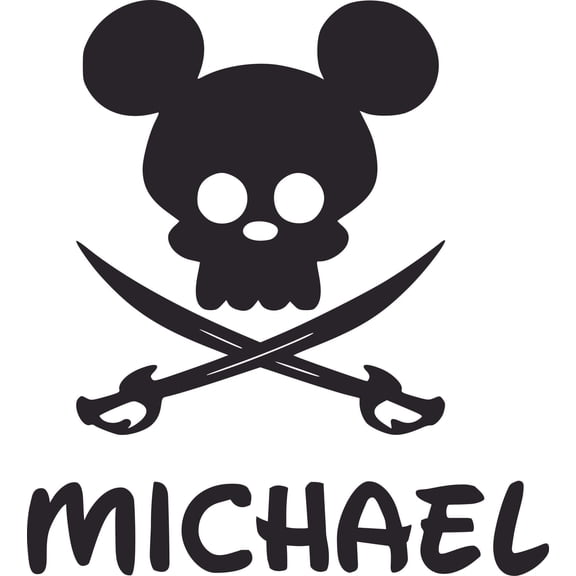 Pirate Skull Head Silhouette Customized Wall Decal - Custom Vinyl Wall Art - Personalized Name - Baby Girls Boys Kids Bedroom Wall Decal Room Decor Wall Stickers Decoration Size (40x40 inch)