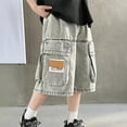 thumbnail image 2 of LIIPEE Girl Boy Cargo Jean Shorts Elastic Waist Wide Leg Denim Shorts With Pockets Kids Versatile Weekend Shorts,Grey,13-14 Years, 2 of 9
