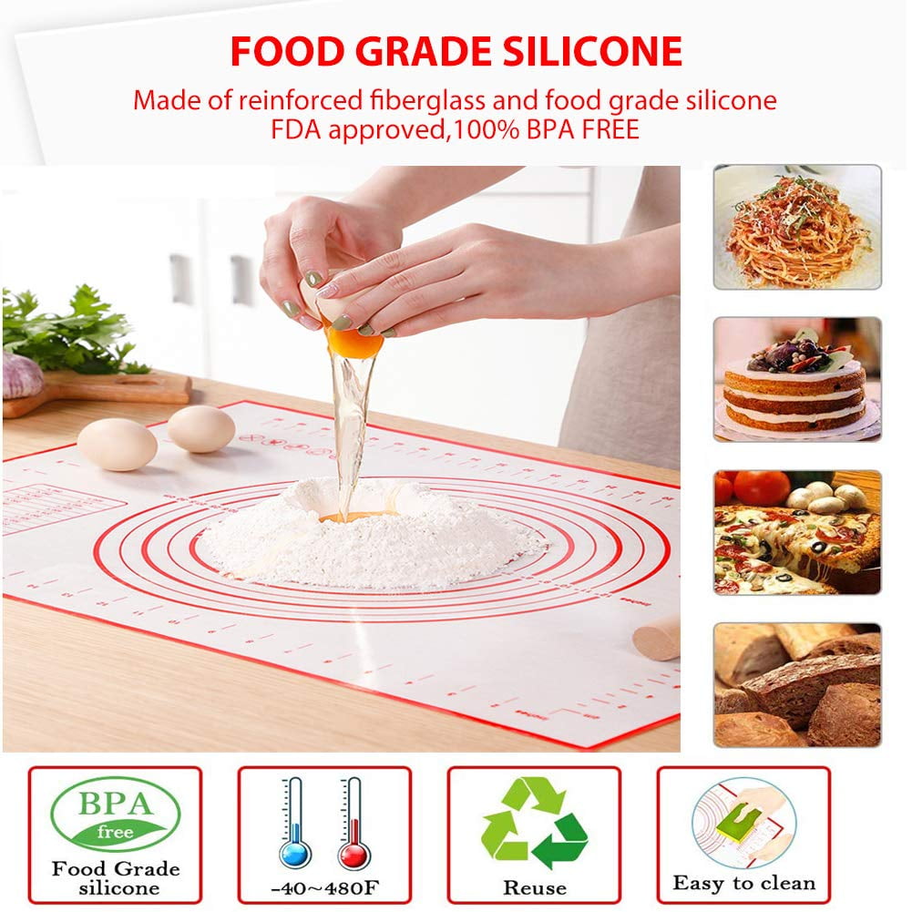 Silicone Pastry Mat with Measurement Non-Stick Baking Mat Extra Large Non-Slip Dough Rolling Mat BPA Free Heat Resistant Fondant Mat Counter Mat Easy Clean Kneading Matts Pie Crust Liner 11.8 x 15.7 